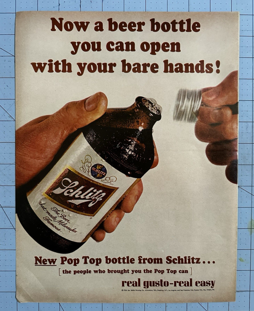 1967 VTG Original Magazine Ad Schlitz Beer Milwaukee Famous New Pop Top Bottle